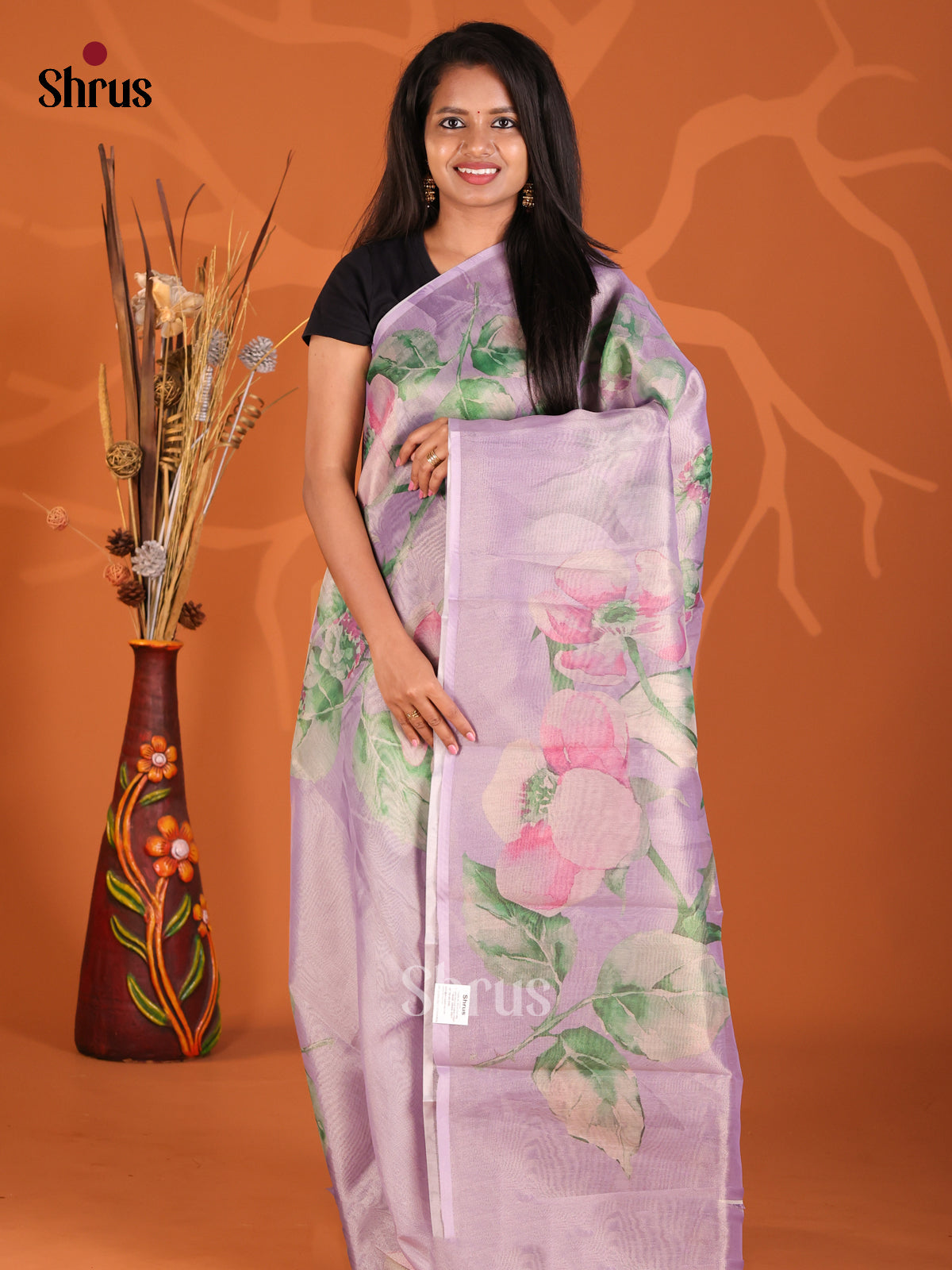 Lavender - Semi Tissue Print Saree