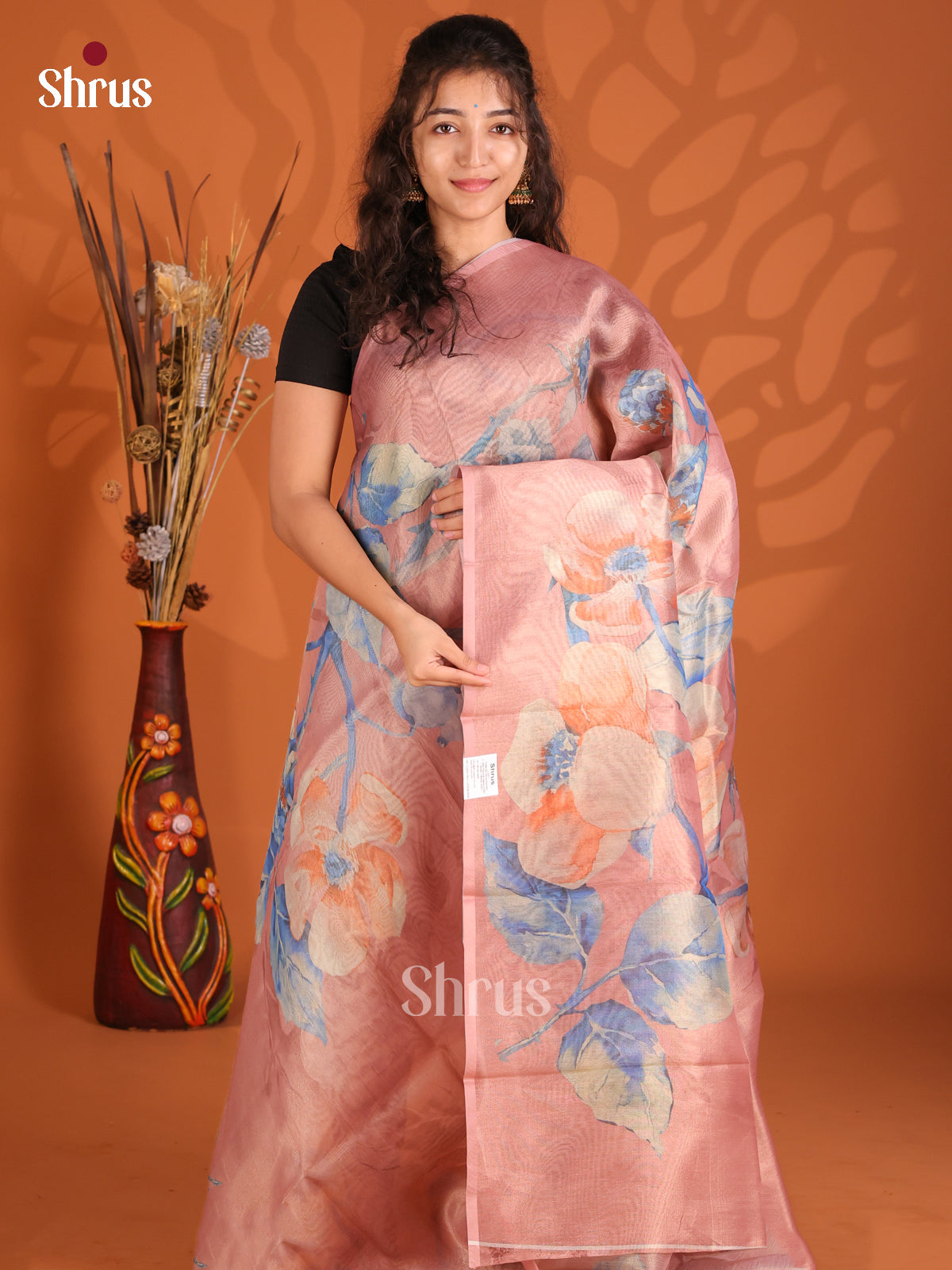 Dusty Pink - Semi Tissue Print Saree
