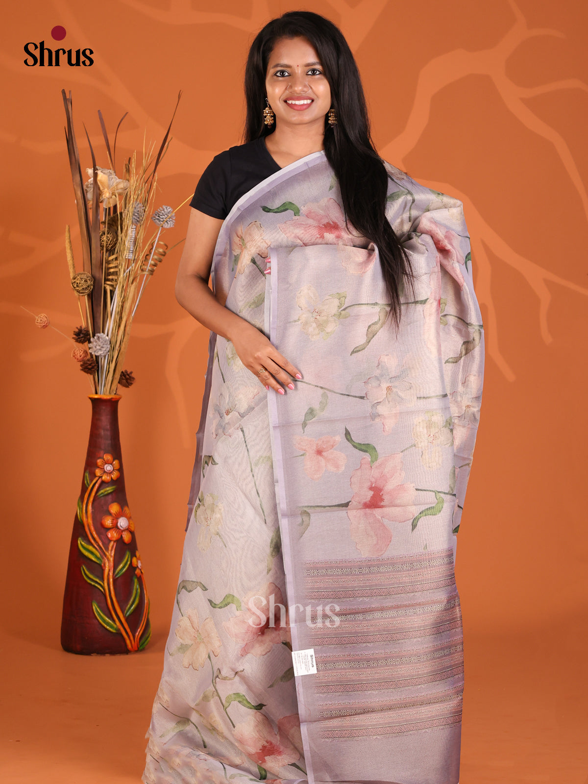 Mild Lavender - Semi Tissue Print Saree