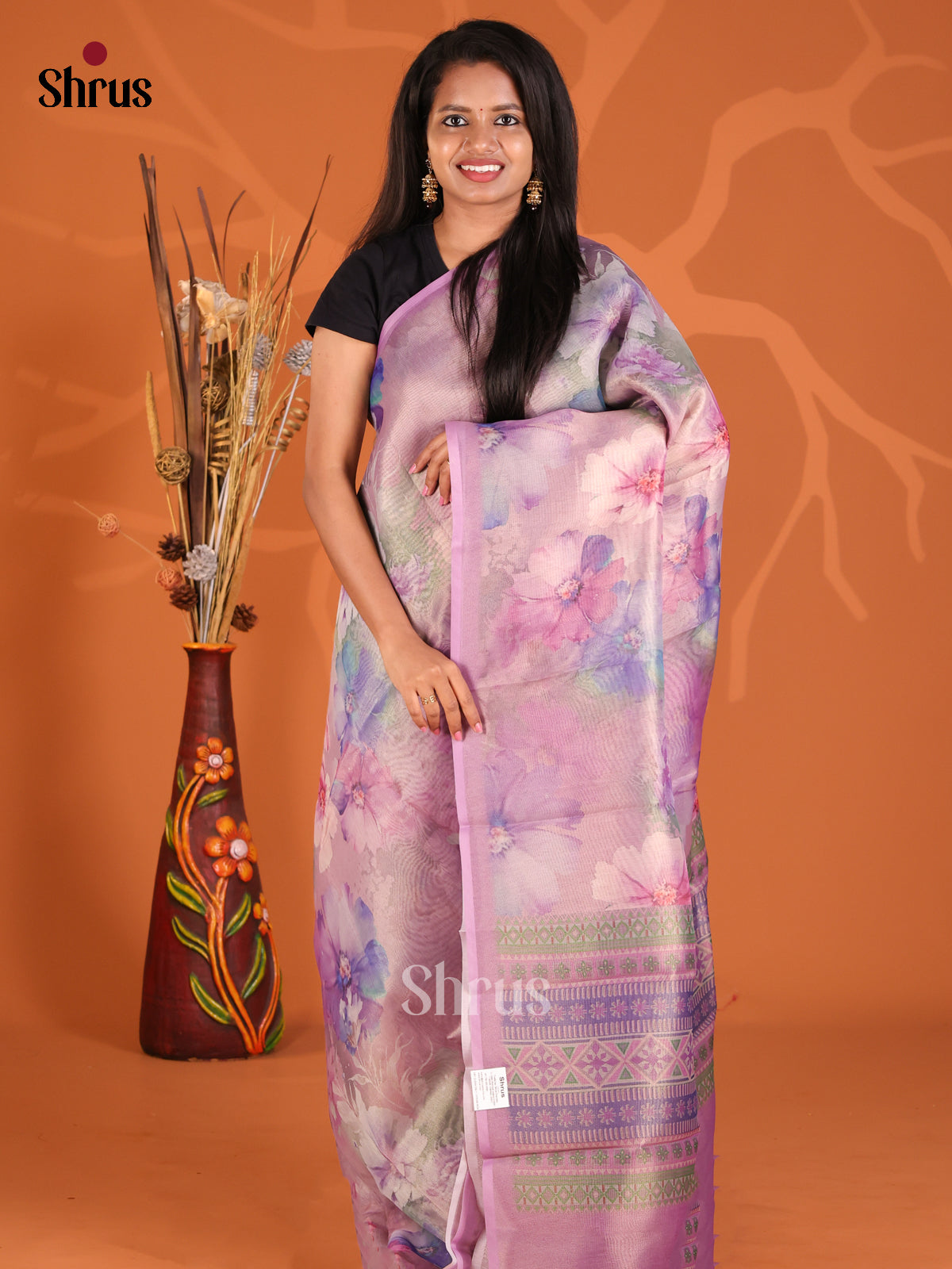 Lavender- Semi Tissue Print Saree