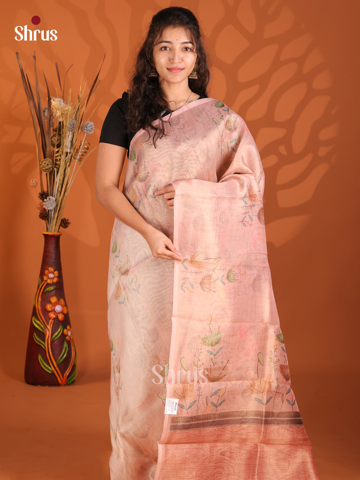 Dusty Pink - Semi Tissue Print Saree