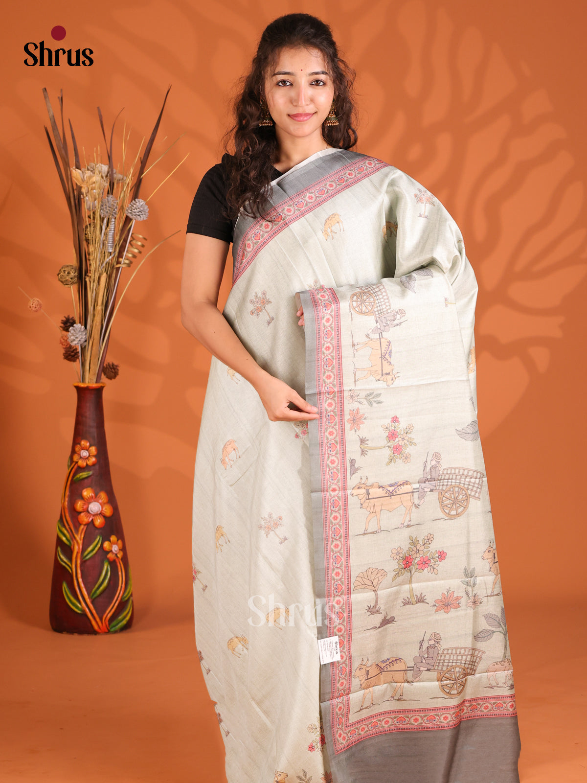 Pastel Green & Grey - Butter silk Saree
