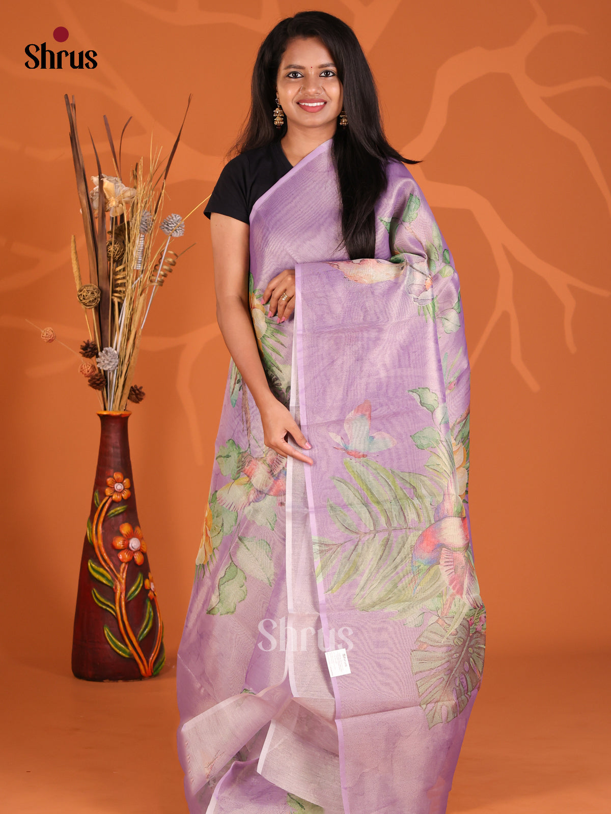 Lavender- Semi Tissue Print Saree