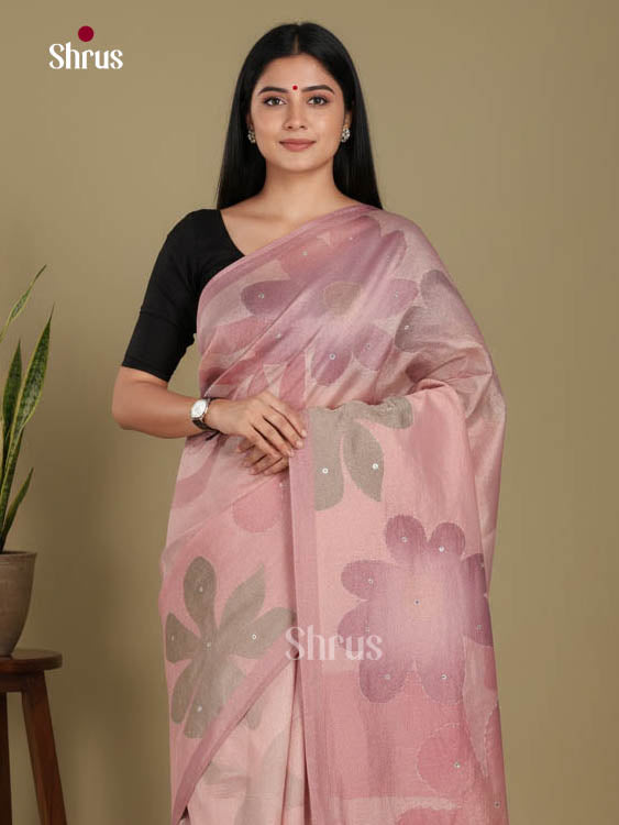 Pink - Semi Tissue Print Saree