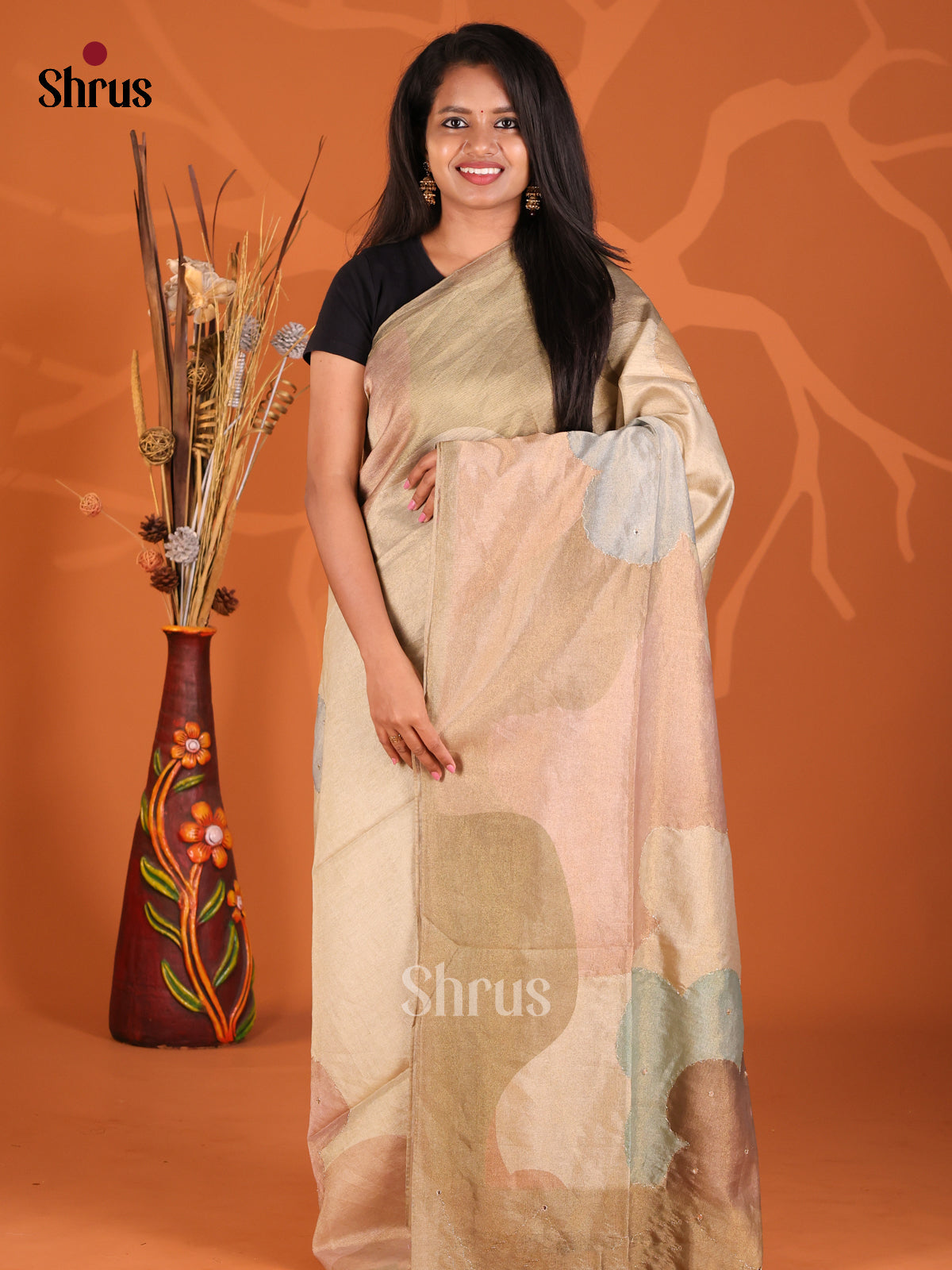 Dusty Brown- Semi Tissue Print Saree