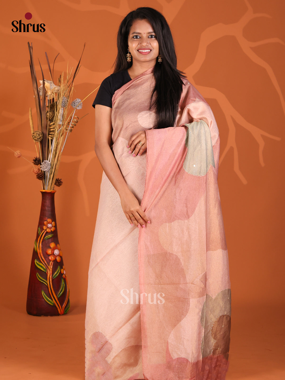 Dusty Pink - Semi Tissue Print Saree
