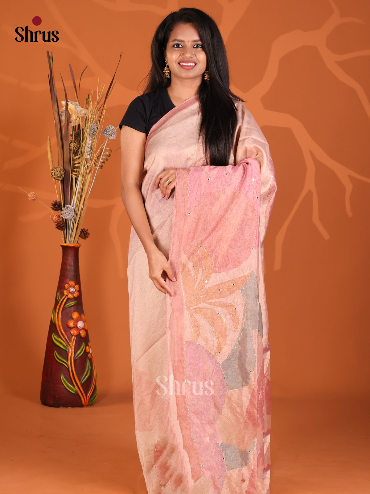 Dusty Pink- Semi Tissue Print Saree