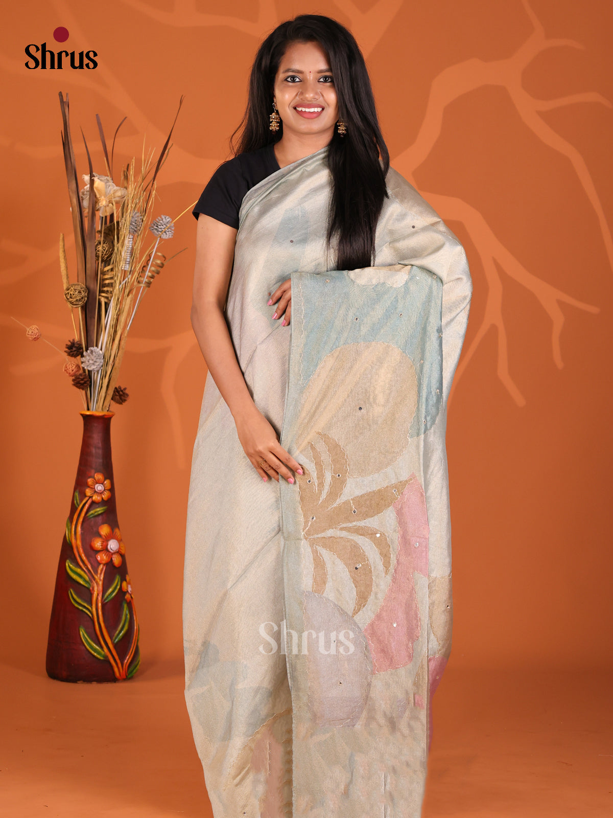 Pastel Blue- Semi Tissue Print Saree