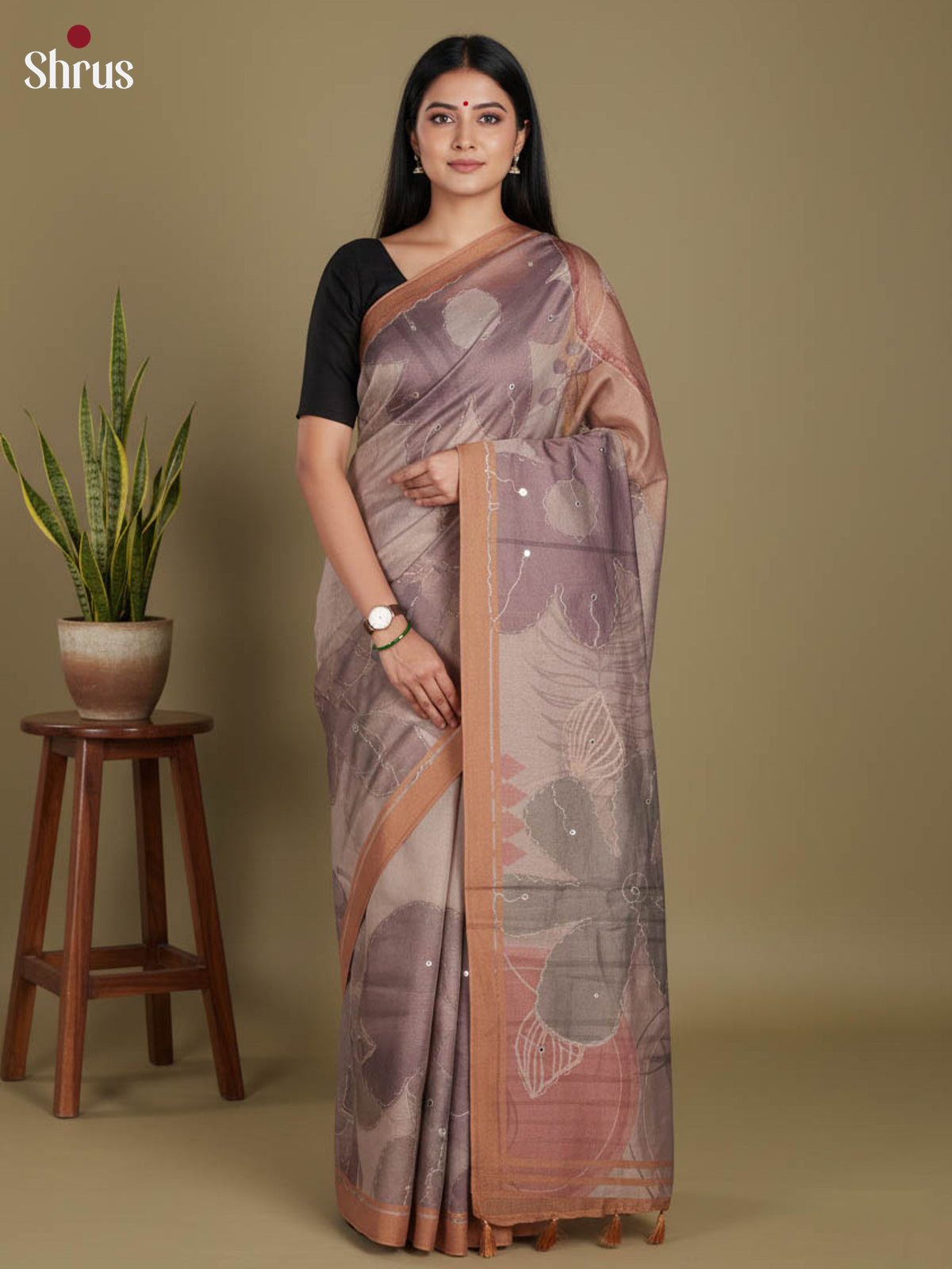 Grey - Semi Tissue Print Saree