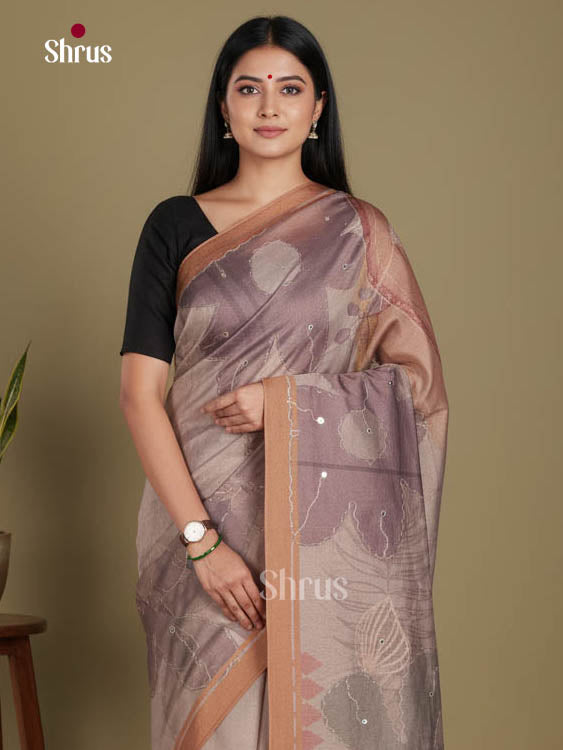 Grey - Semi Tissue Print Saree