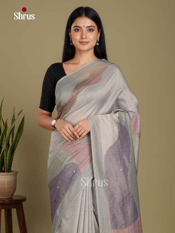 Grey - Semi Tissue Print Saree