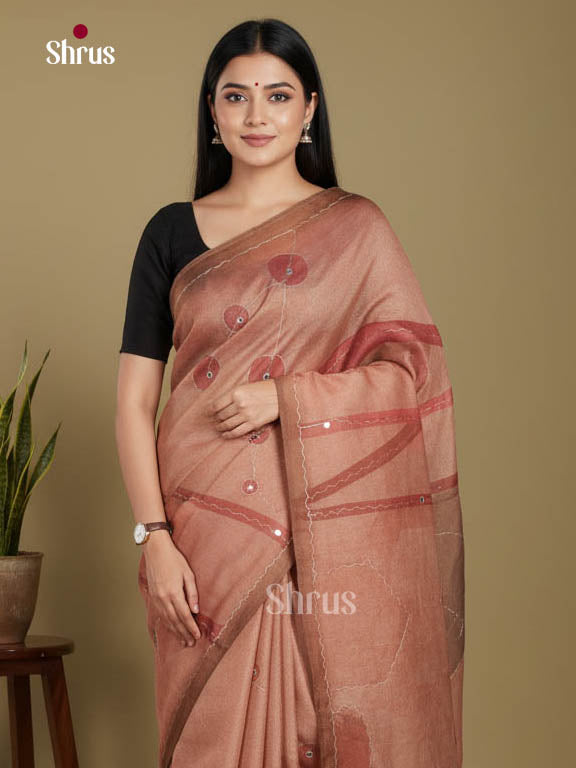 Brown - Semi Tissue Print Saree