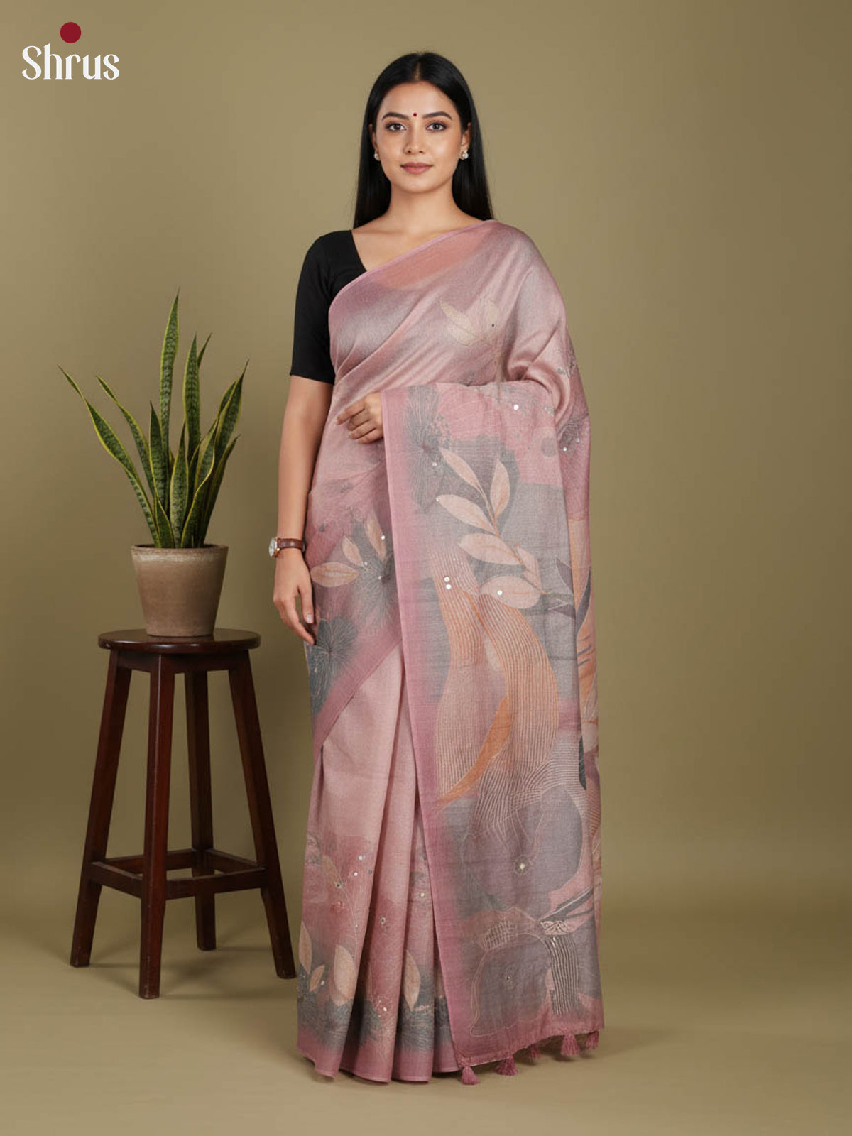 Mild Purple - Semi Tissue Print Saree - Shop on Shrus.com