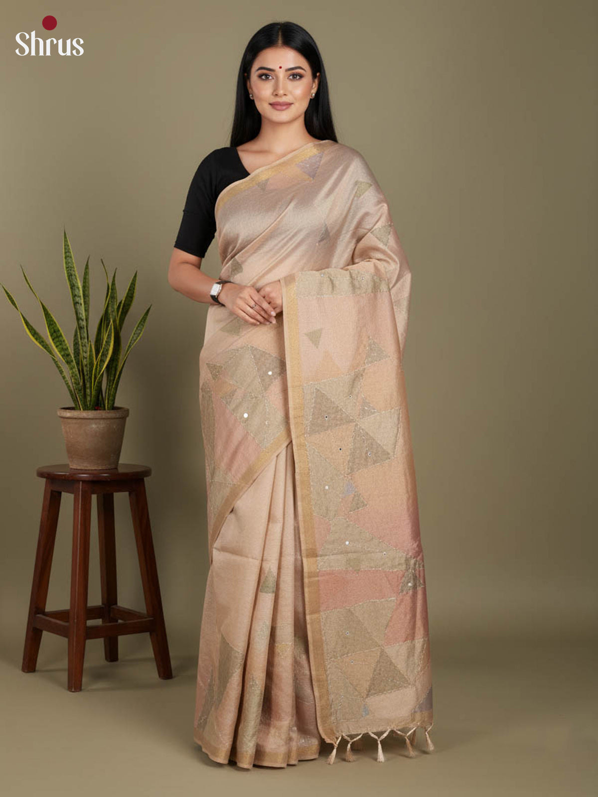 Light Brown - Semi Tissue Print Saree
