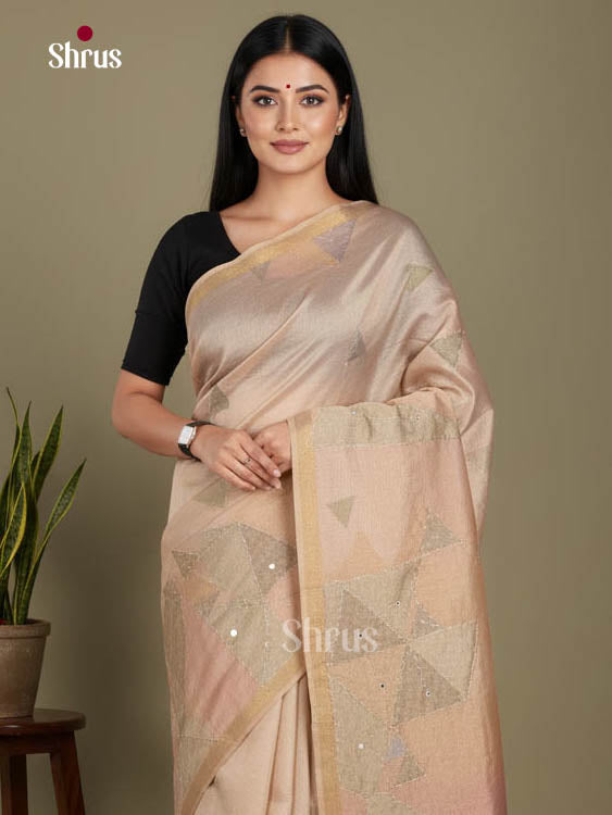 Light Brown - Semi Tissue Print Saree