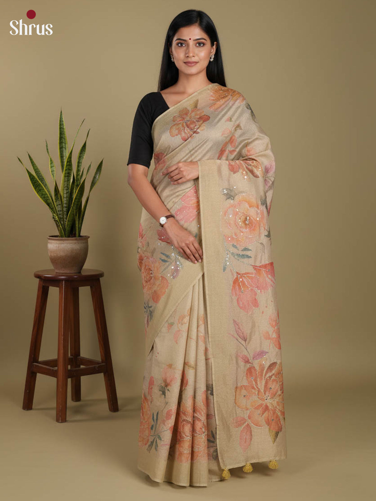 Chutney Green - Semi Tissue Print Saree