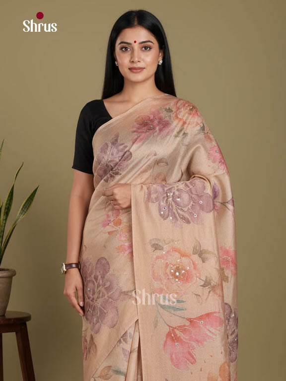 Light Brown - Semi Tissue print Saree