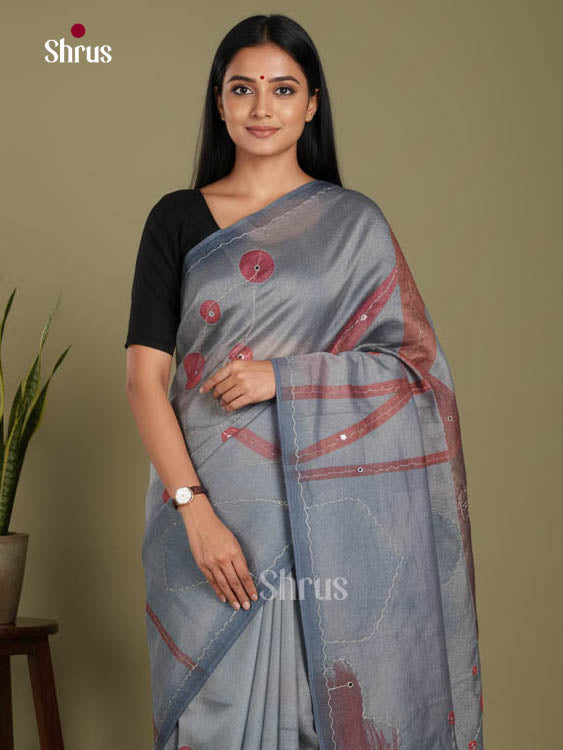 Grey - Semi Tissue Print Saree