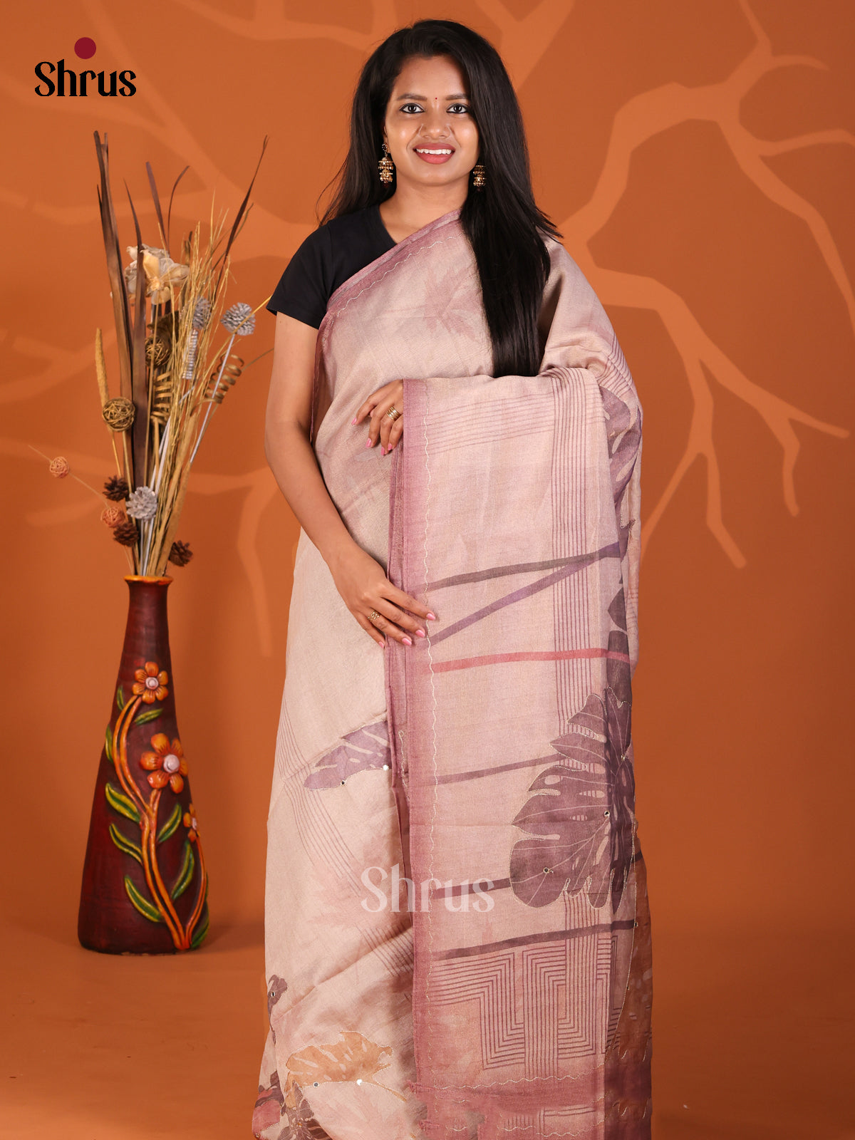 Mild Purple - Semi Tissue Print Saree