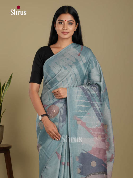 Blue- Semi Tissue Print Saree