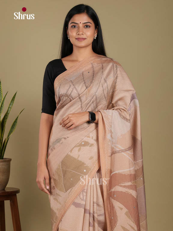 Grey & Brown - Semi Tissue Print Saree
