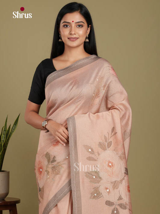 Dusty Brown - Semi Tissue print Saree