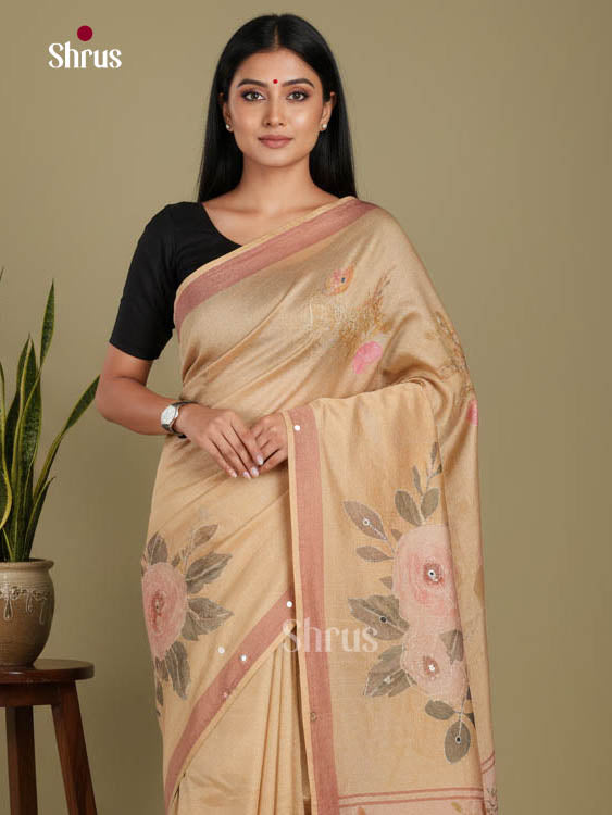 Light Brown - Semi Tissue print saree