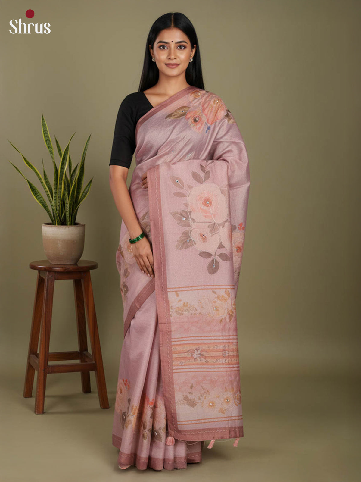 Lavender - Semi Tissue Print Saree - Shop on Shrus.com