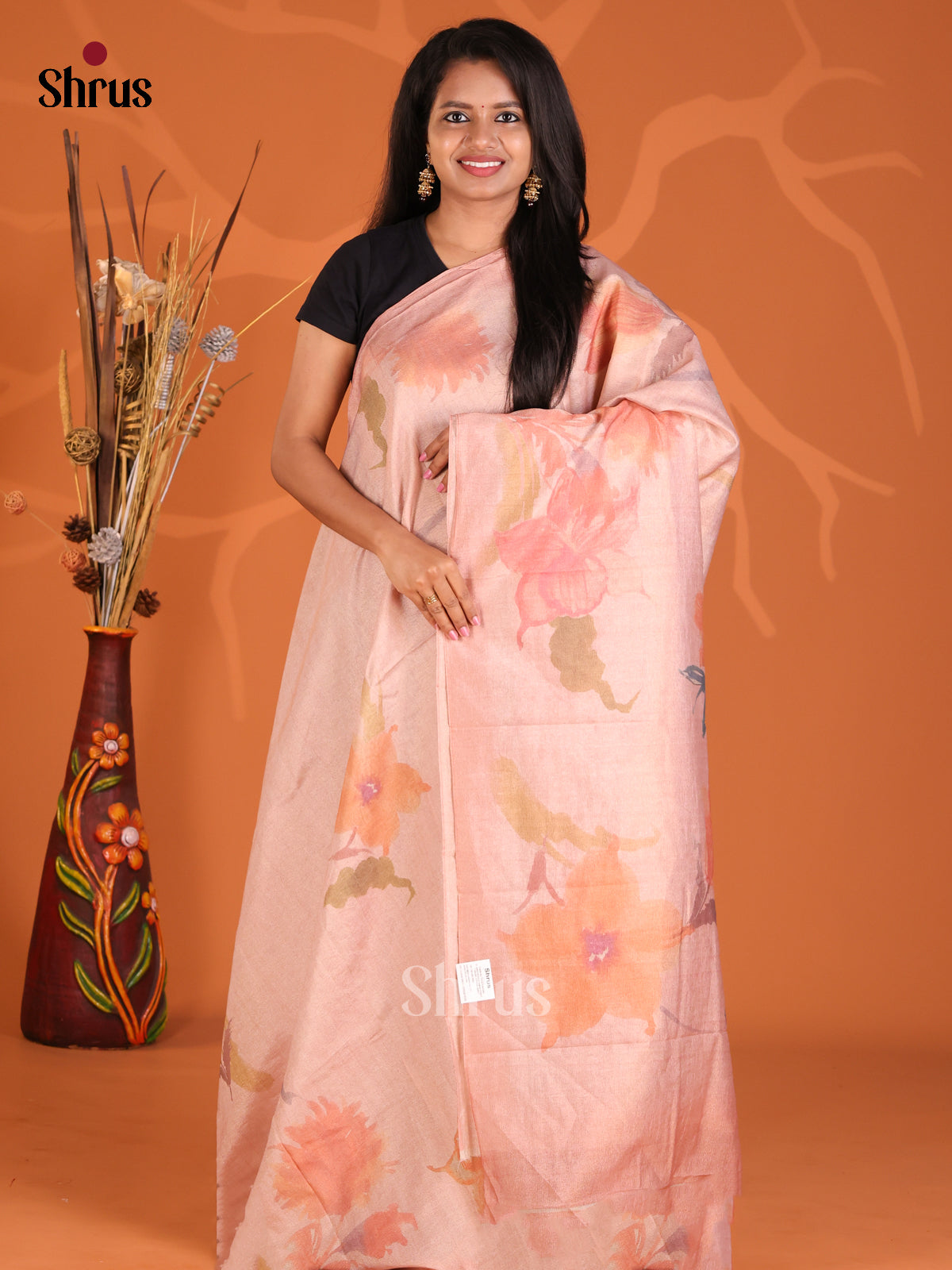 Dusty Pink - Semi Tissue Print Saree