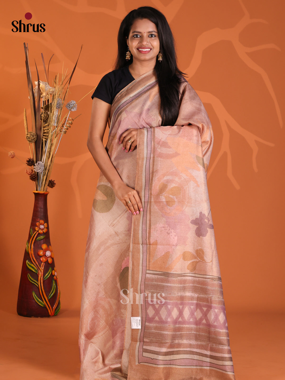 Dusty Brown & Biscuit - Semi Tissue Print Saree