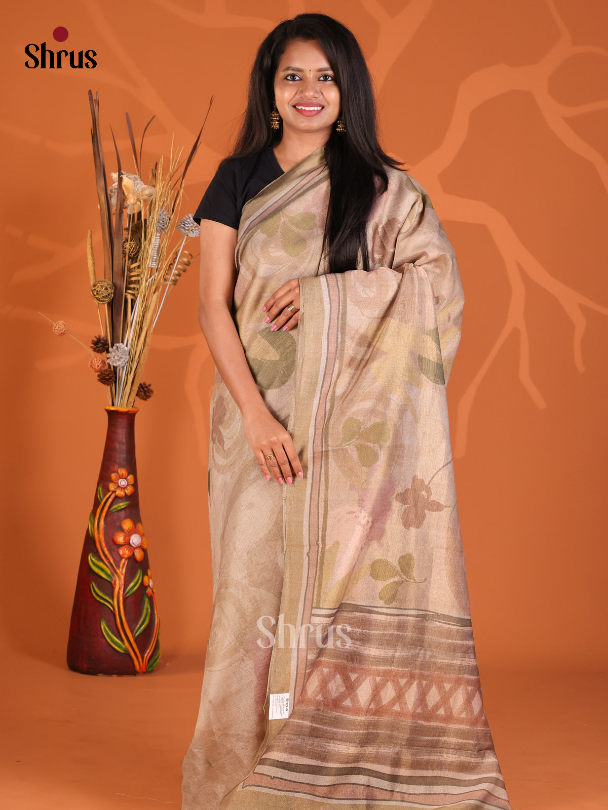 Grey & Chutney Green- Semi Tissue Print Saree