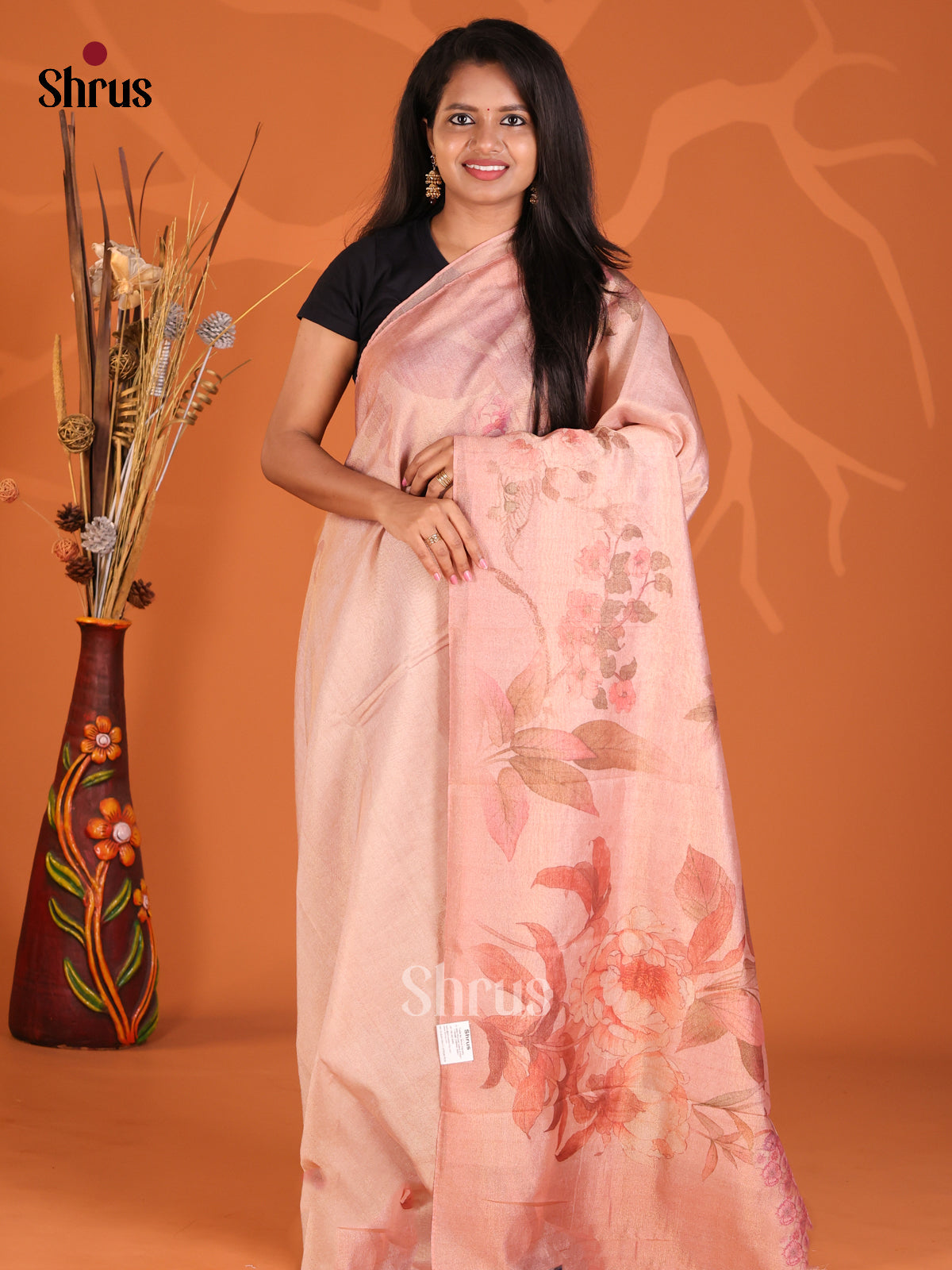Pink- Semi Tissue Print Saree