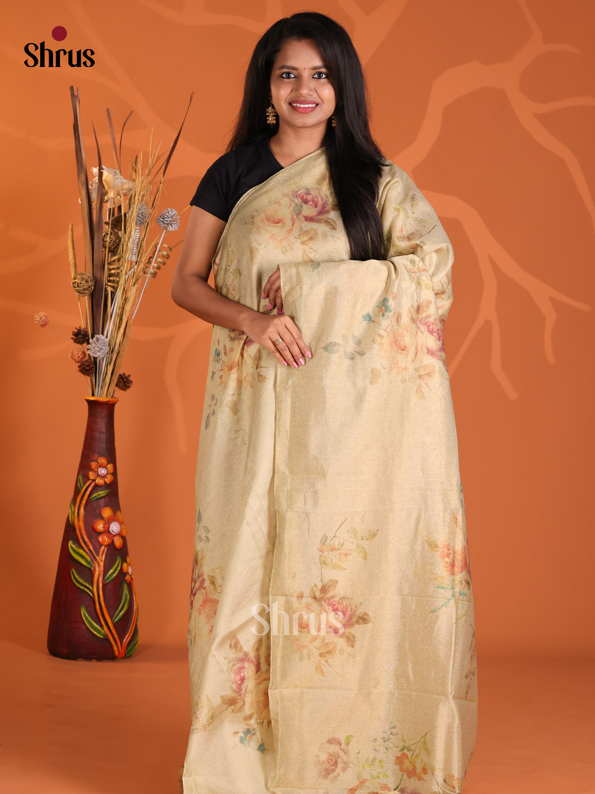 Green - Semi Tissue Print Saree