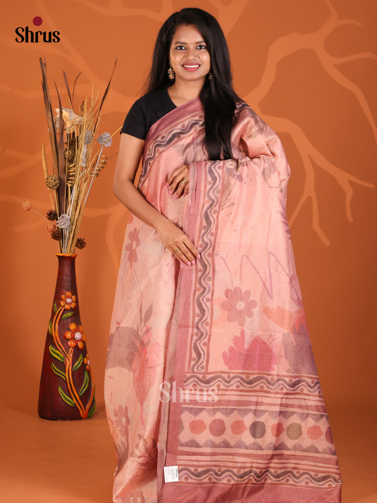 Dusty Pink- Semi Tissue Print Saree