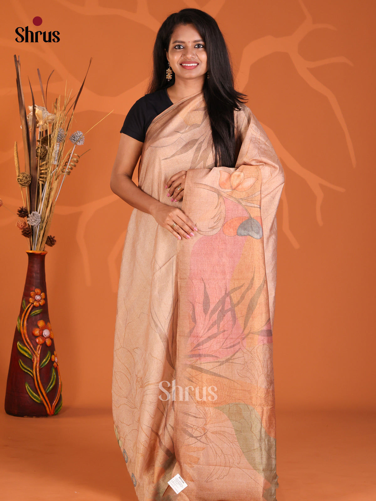 Dusty Brown - Semi Tissue Print Saree