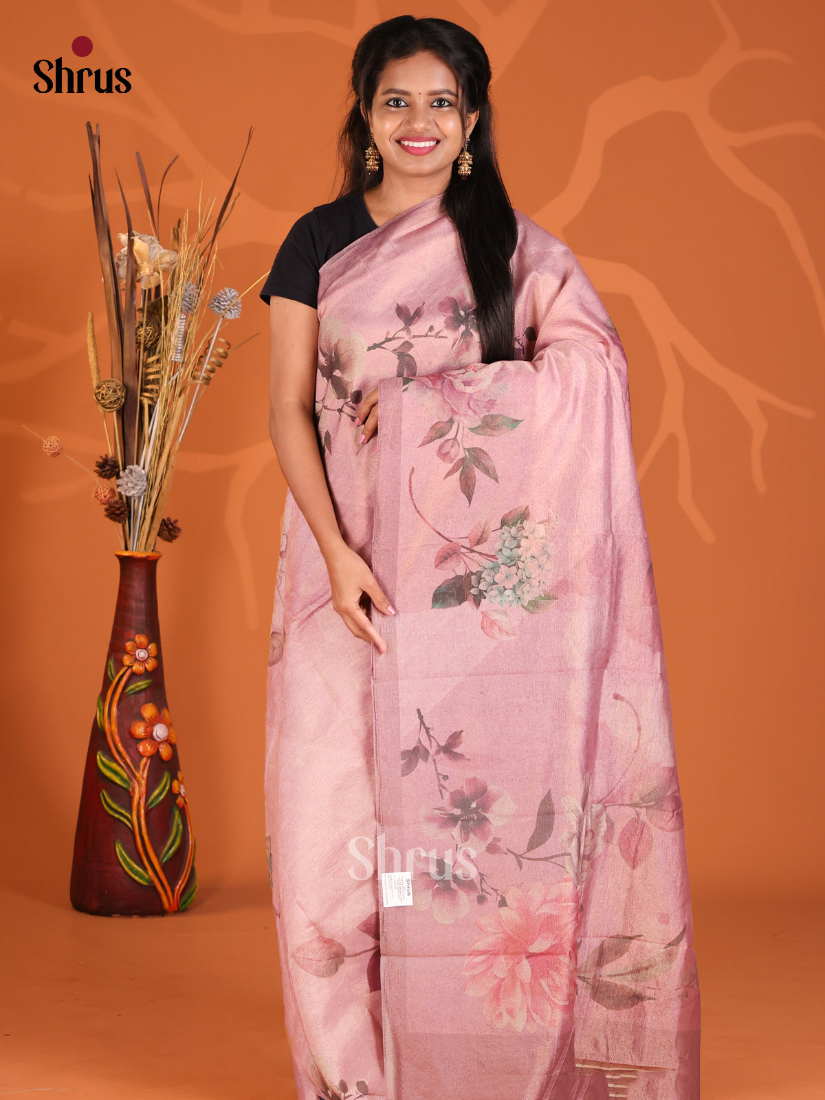 Lavender & Brown - Semi Tissue Print Saree