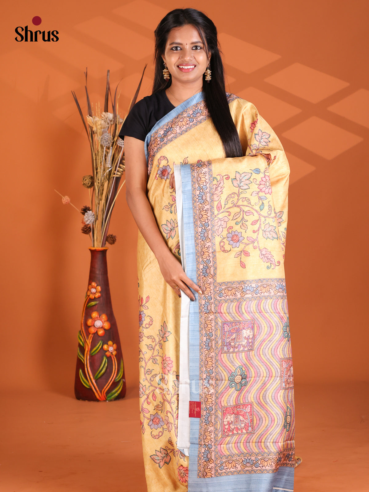 Yellow & Blue - Semi Modal Saree