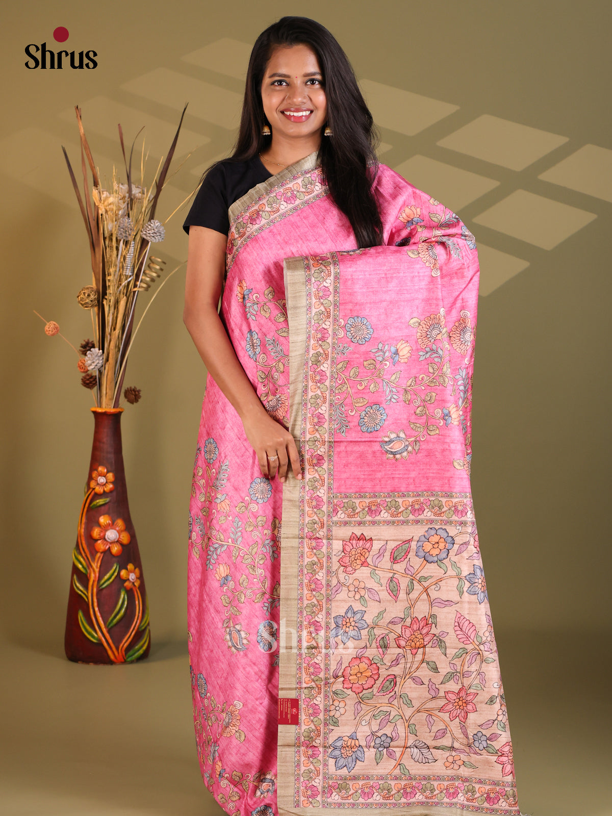 Pink & Grey- Semi Modal Saree