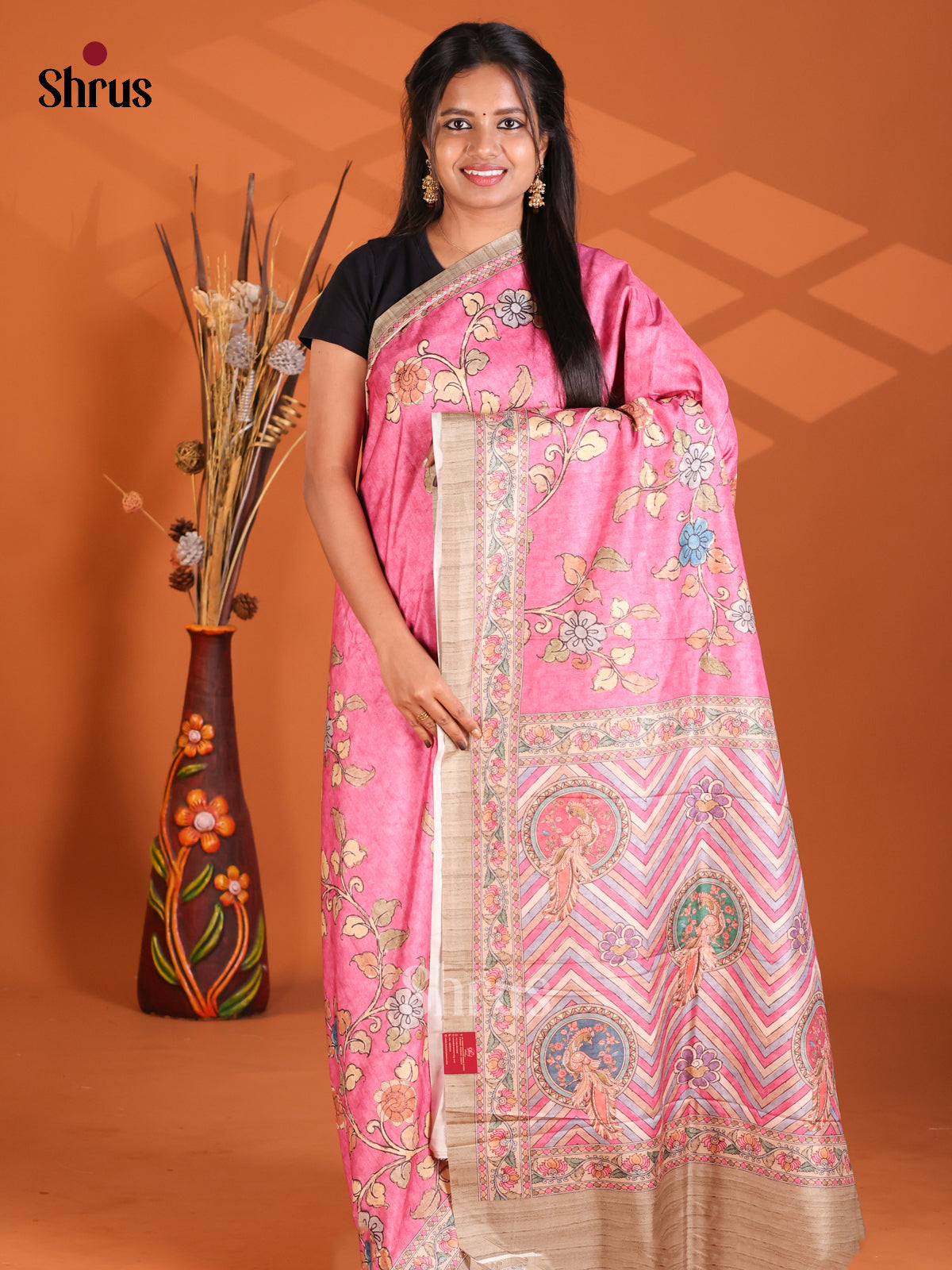 Pink & Grey - Semi Modal Saree
