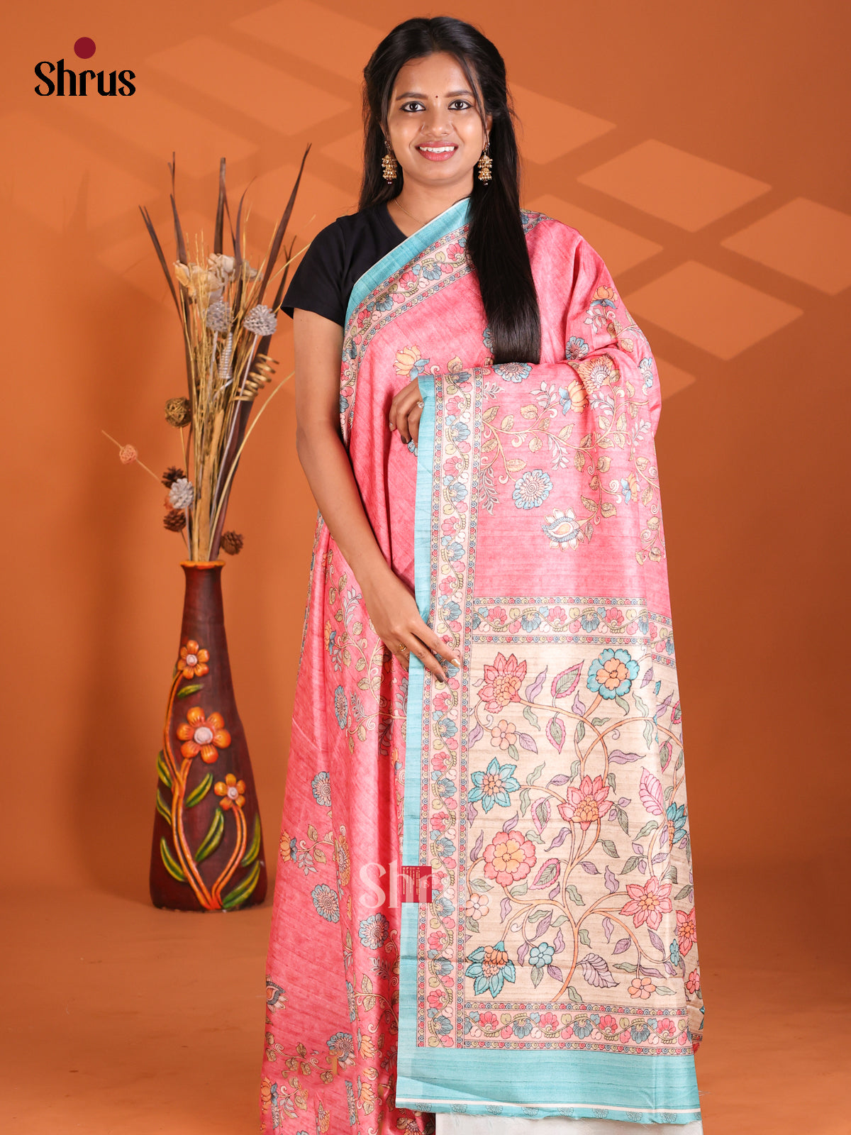 Pink & Blue - Semi Modal Saree