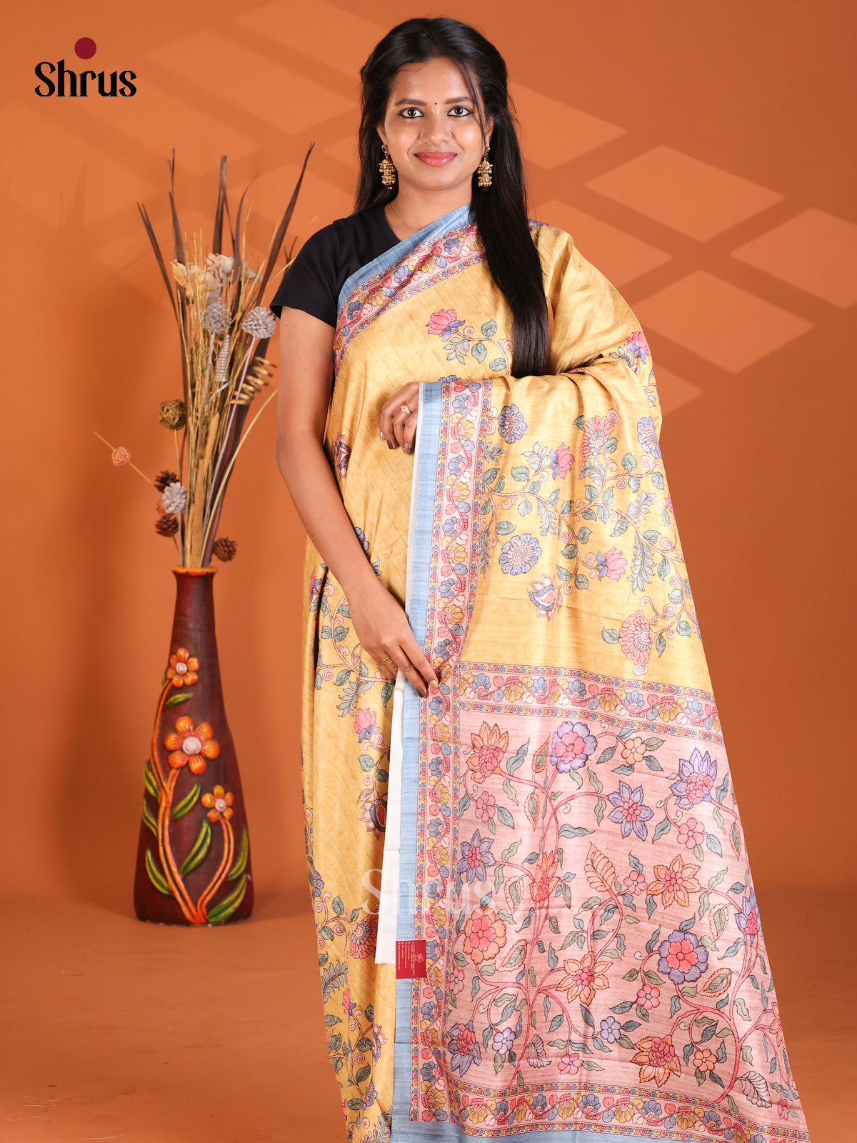 Yellow & Blue- Semi Modal Saree