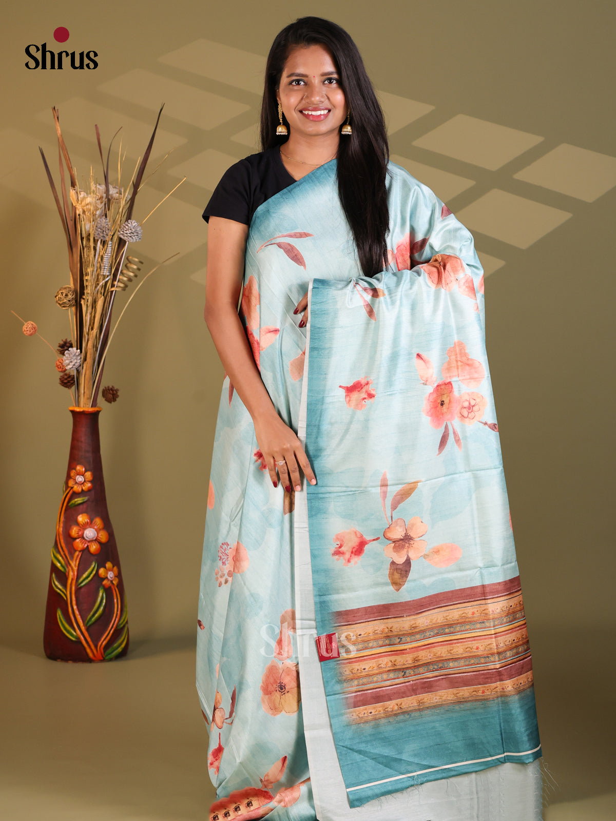 Light Blue & Blue - Semi Modal Saree