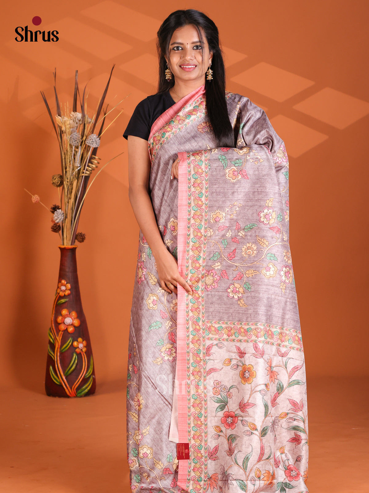 Grey & Pink - Semi Modal Saree