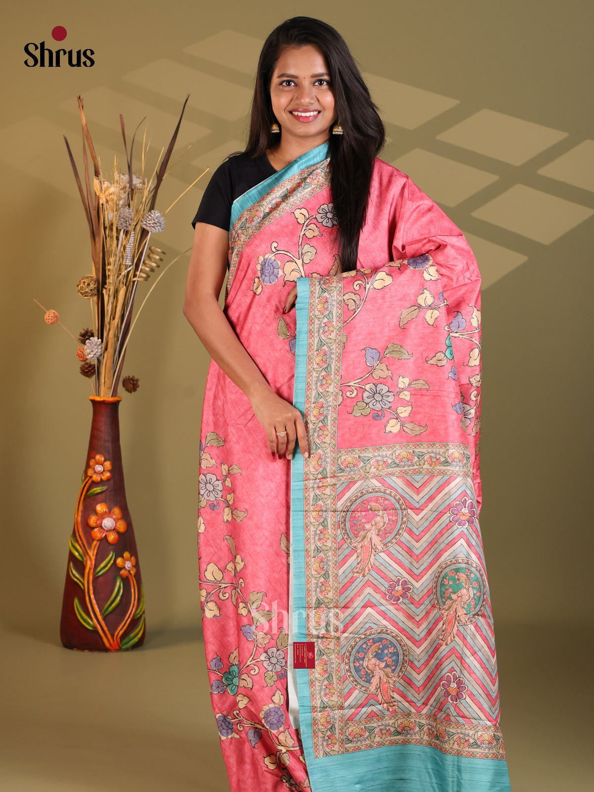 Pink & Teal - Semi Modal Saree