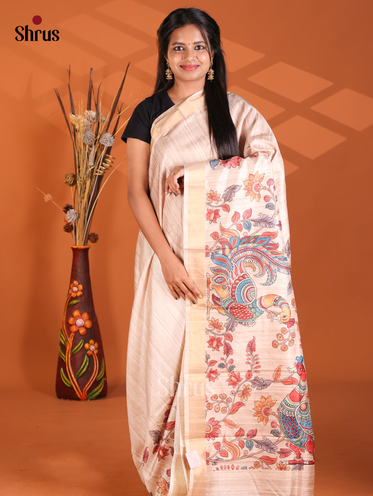 Cream - Semi Gicha Saree