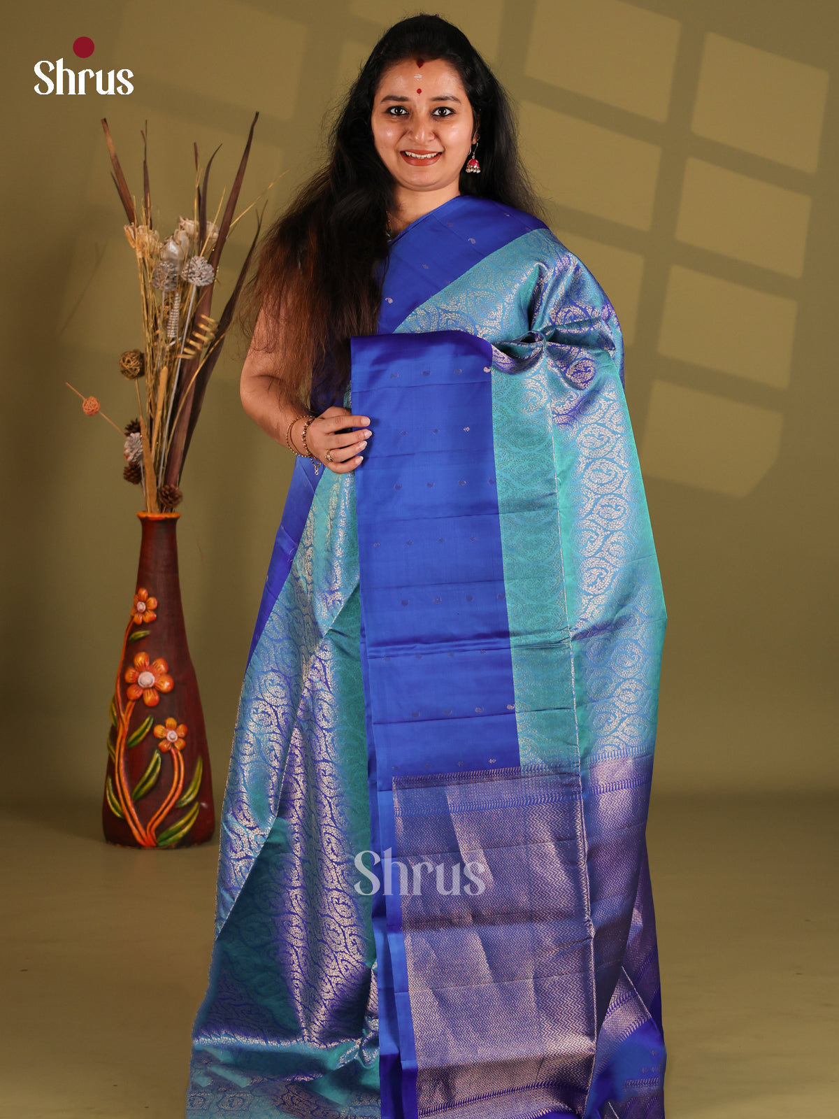 Sky blue Soft Silk (HR) Saree gleams with intricately woven paisleys brocade
