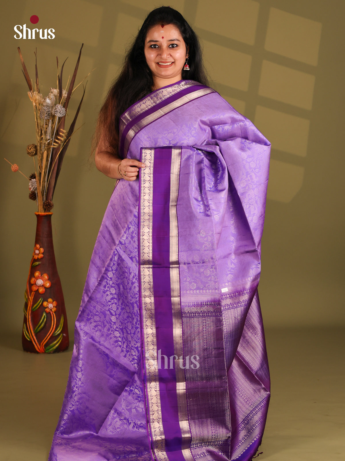 Purple and violet Soft Silk (HR) Saree with vanashingaram brocade and rettaipet zari border - Shop on Shrus.com