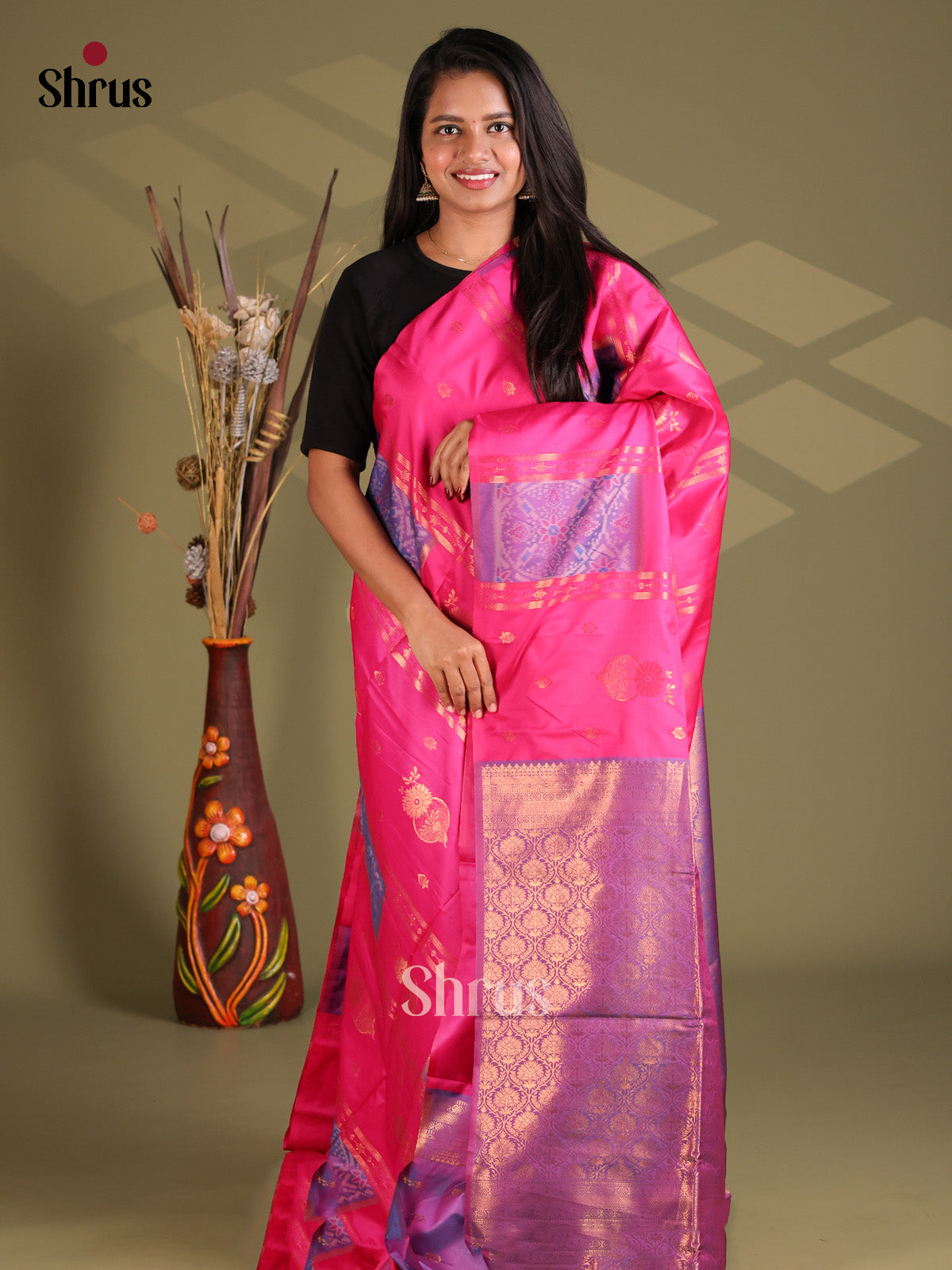 Pink & Violet - Semi Softsilk Saree