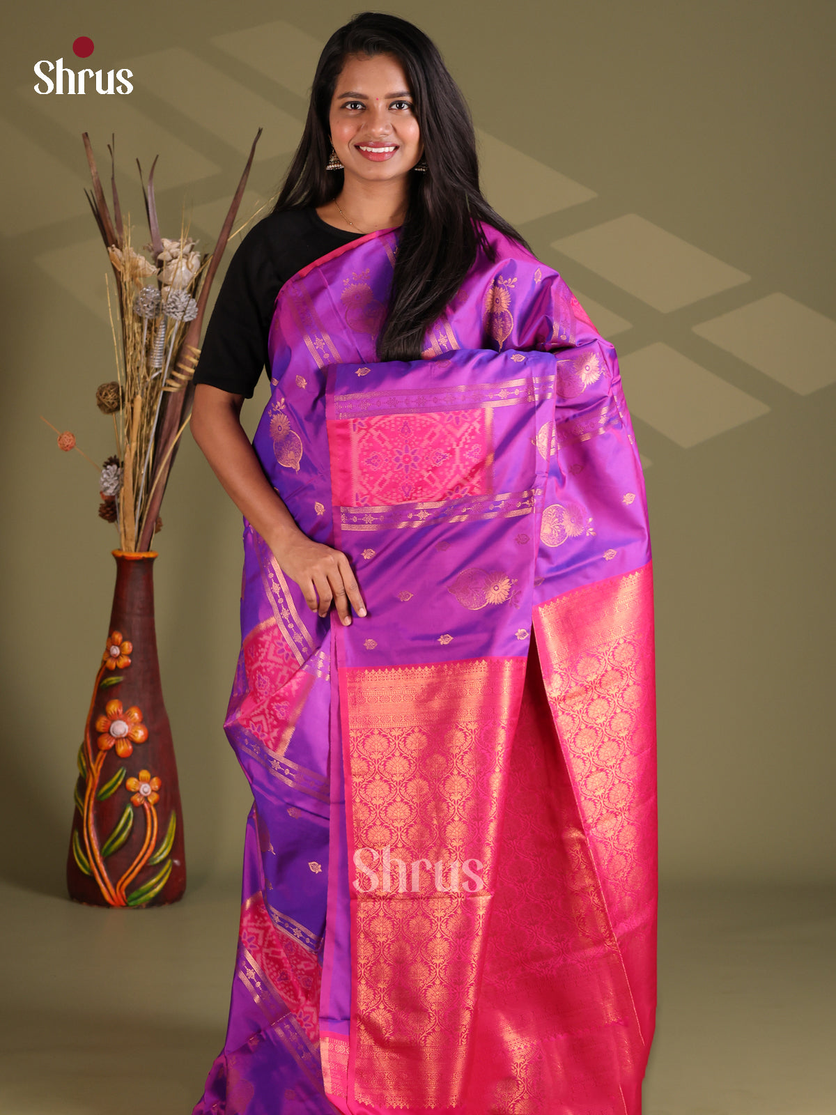 Purple & Pink - Semi Softsilk Saree