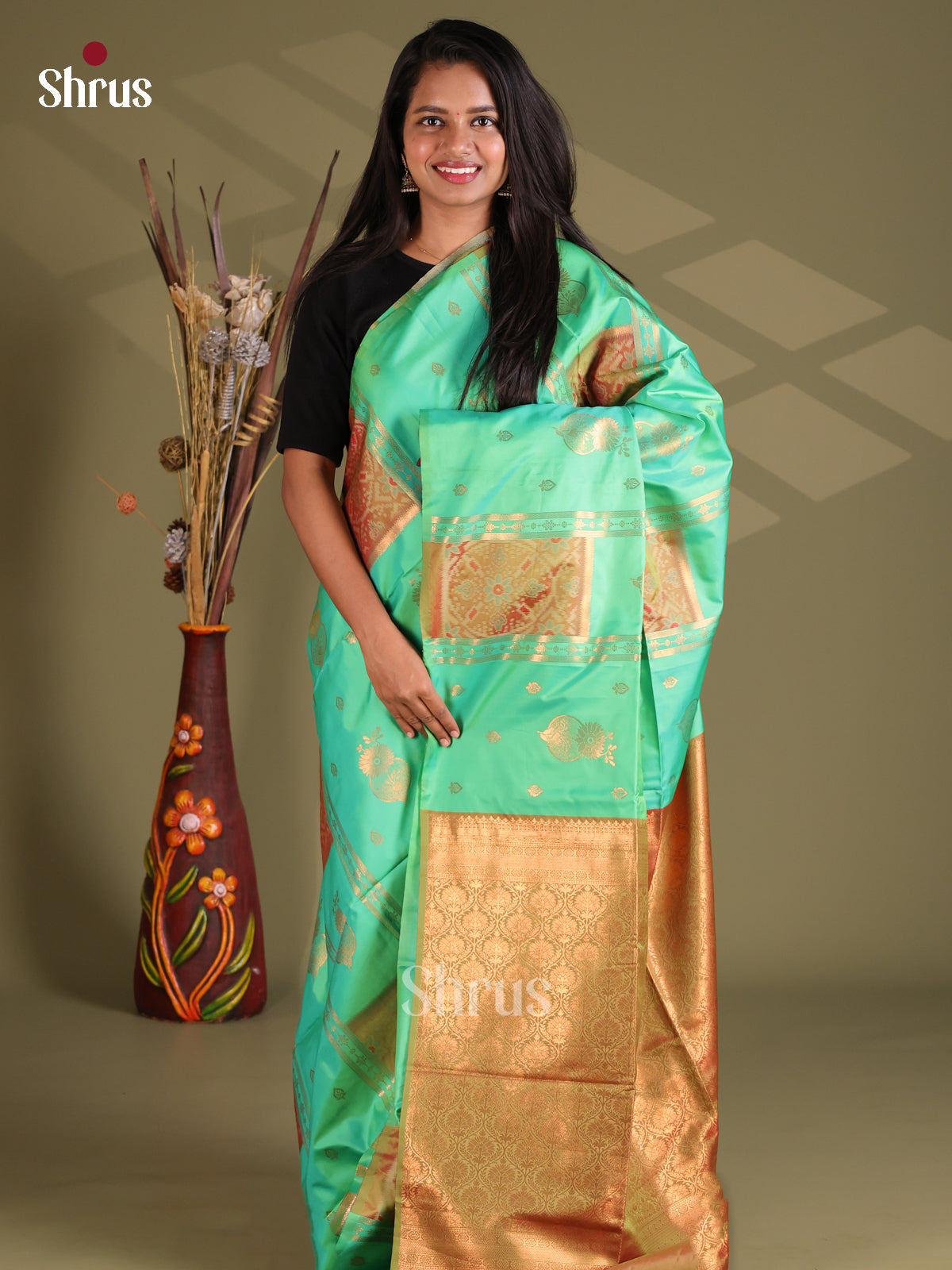 Pastel Green & Green - Semi Softsilk Saree